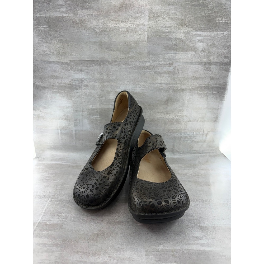 Alegria Paloma Black Metallic Floral Leather Mary Jane Shoes Women 10.5/41